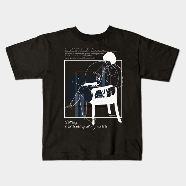 Sitting and looking at my mobile version 6 Kids T-Shirt by Frajtgorski